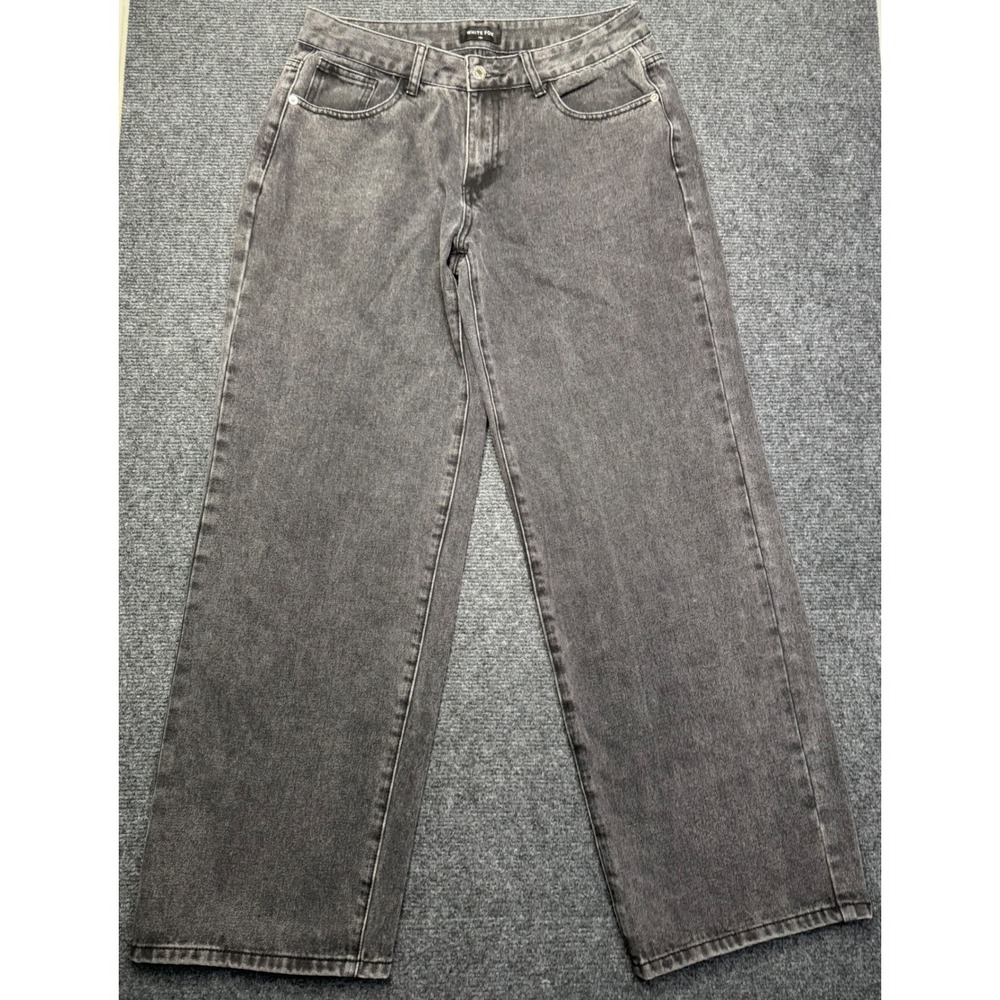 White Fox Washed Black Wide Leg Jeans High Rise Cotton Size Medium Boho Chic